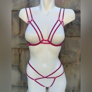 Victoria's Secret   RHINESTONES OPEN CUP BRA AND CROTCHLESS STRING SET,  LARGE